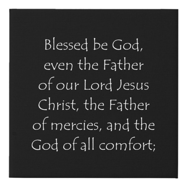 2 Corinthians 1:3 Bible verse typographic design on a faux canvas print