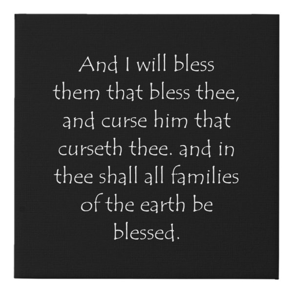 Genesis 12:3 Bible verse typographic design on a faux canvas print