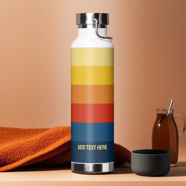 Retro Sunset Stripes with Simple Sans Serif Name Water Bottle

