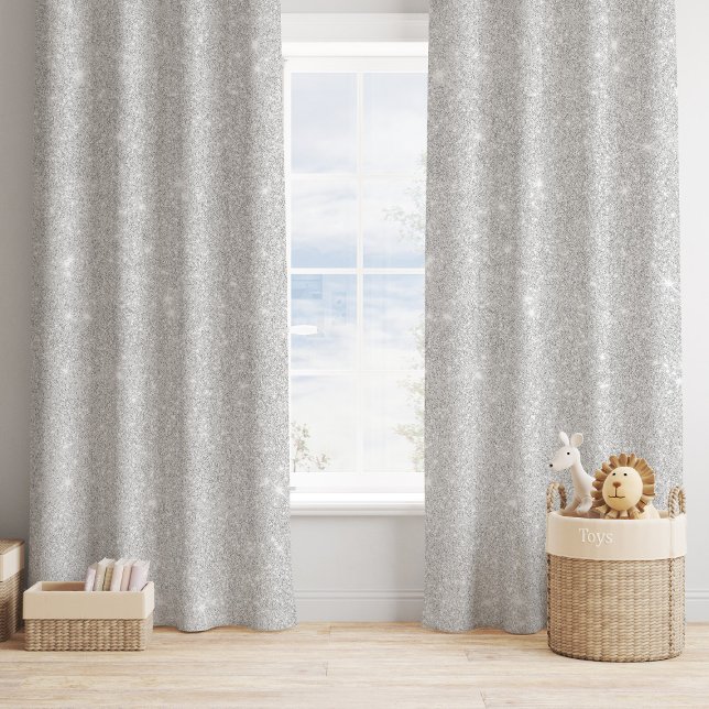 Silver Glitter Texture White Sparkling Shiny Blackout Curtains
