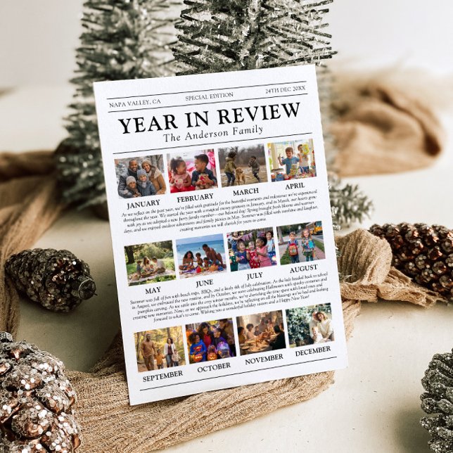 Newspaper Year in Review Family Photo Christmas Holiday Card
