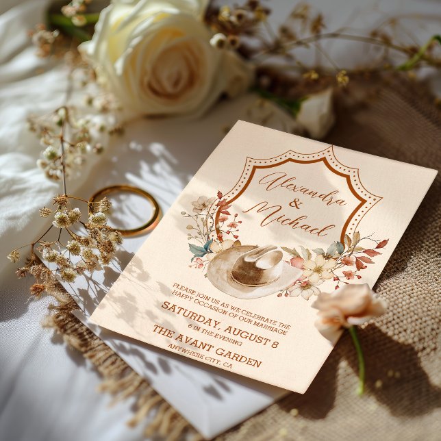 Crest Western Country Bohemian Floral Wedding Invitation
