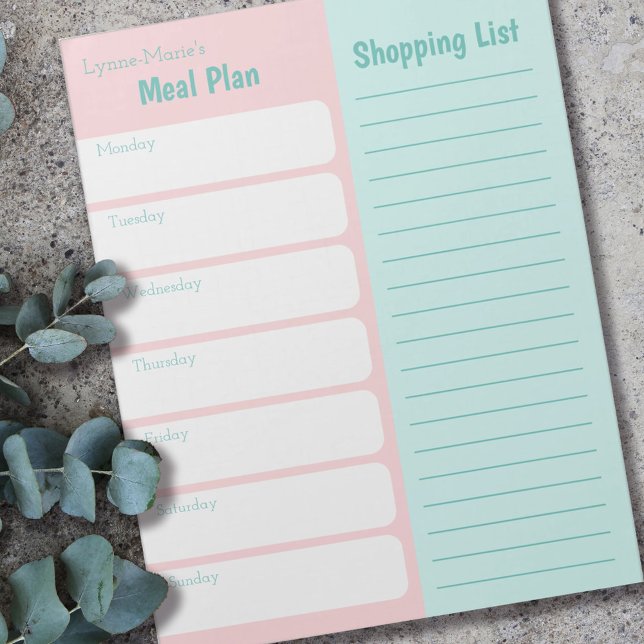 Personalized Meal Planner Shopping List Pink Blue Notepad
