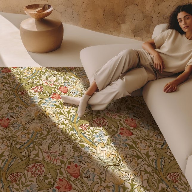 Golden Lily William Morris Classic Design Large Rug
