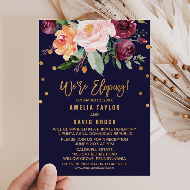 Autumn Floral Elopement Reception Invitation
