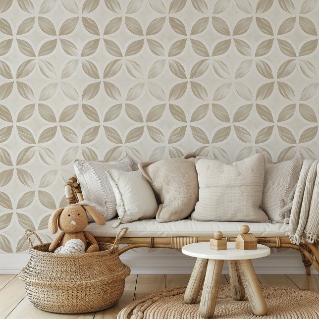 Graceful Petals - Beige & Cream Minimalist Wallpaper
