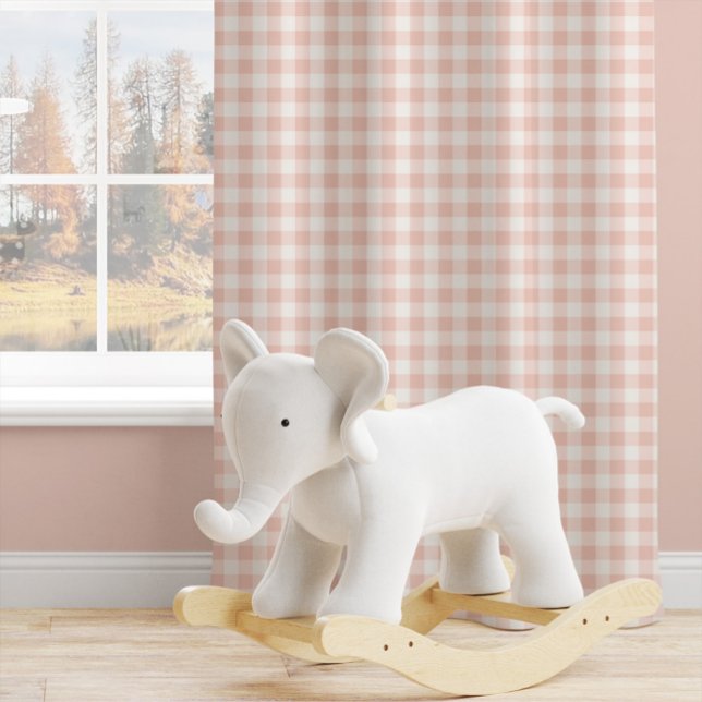 Farmhouse Gingham Sweet Peach Nursery Kids Blackout Curtains
