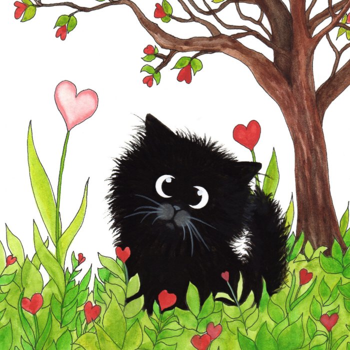 Black Fuzzy Cat by Bihrle Magnet