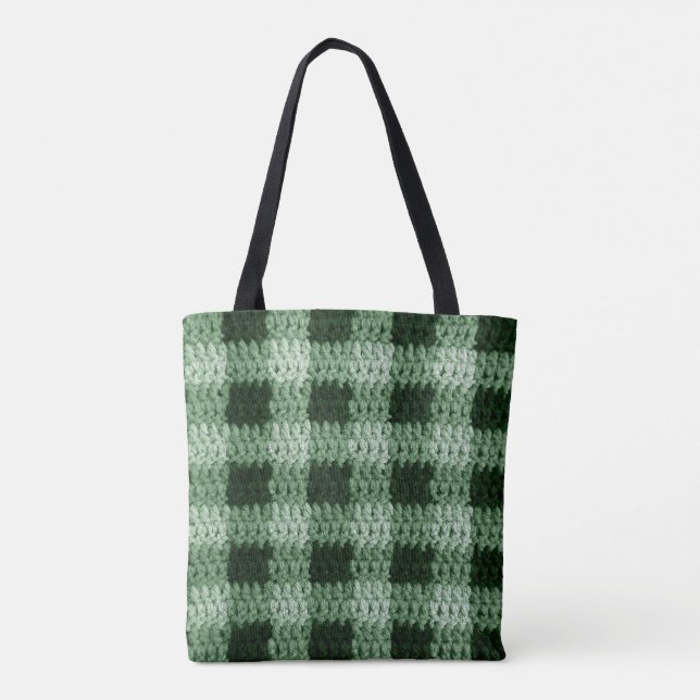 Green Shades Gingham Plaid Artisan Crochet Print   Tote Bag (Back)