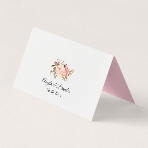 Watercolor Blush Pink Floral Wedding Table Place Card