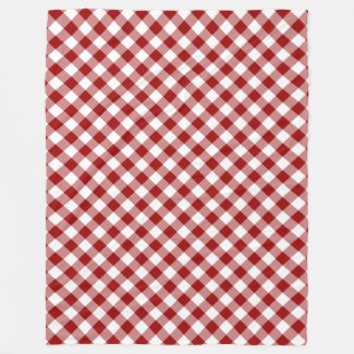 Diagonal Red and White Gingham Plaid Fleece Blanket