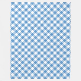 Light Blue and White Diagonal Gingham Plaid Fleece Blanket