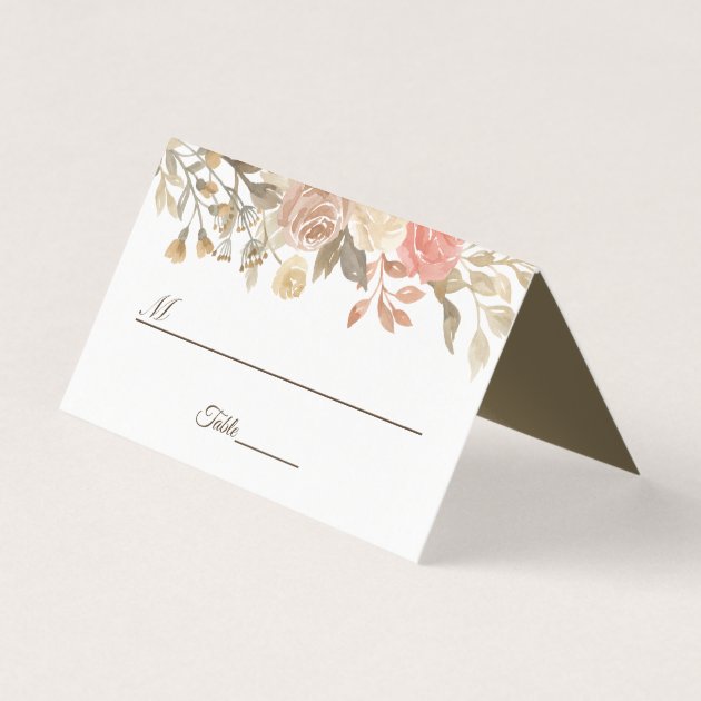 Rustic Autumn Beige Brown Floral Wedding Table Place Card