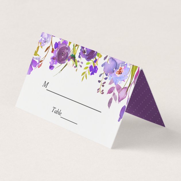Ultra Violet Purple Watercolor Floral Wedding Place Card