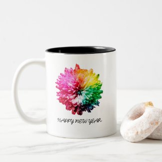 happy new year mug colorful flower