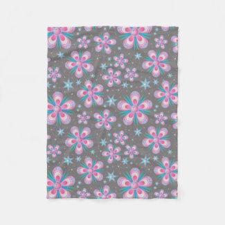Whimsical Pink Flowers Texture Fleece Blanket