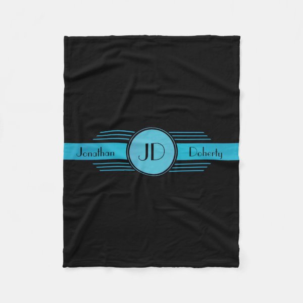 Black and Blue Art Deco Fleece Blanket