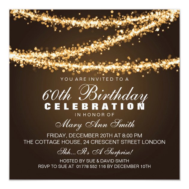 Elegant 60th Birthday Party Gold String Lights Invitation (front side)