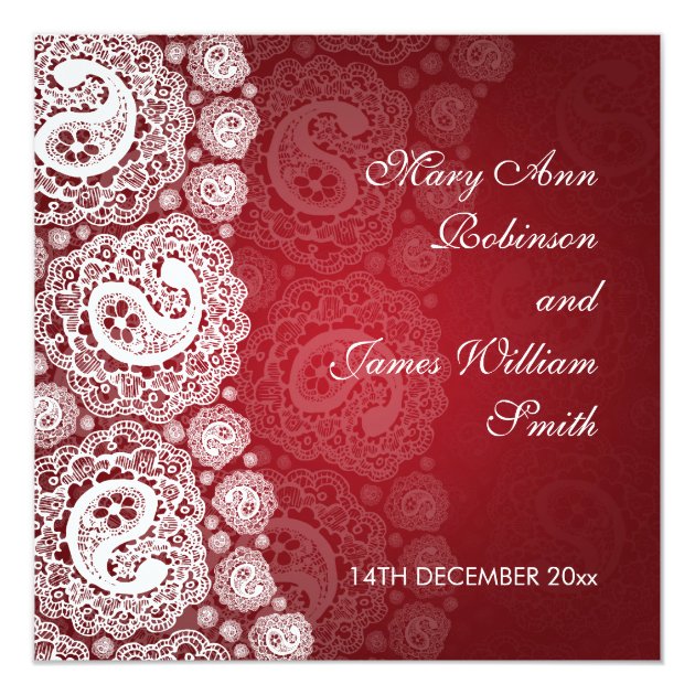 Elegant Wedding Paisley Lace Red Invitation (front side)