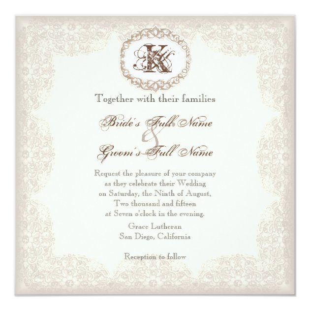 Vintage Taupe Lace - Wedding Invitation