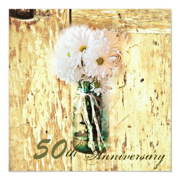rustic daisy barn country 50th wedding anniversary invitation (front side)