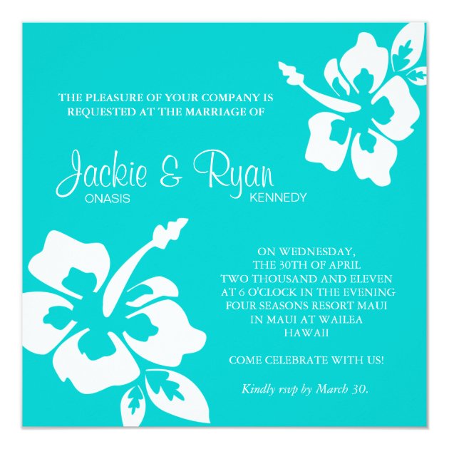 Beach Wedding Invitation Hibiscus Flower Blue