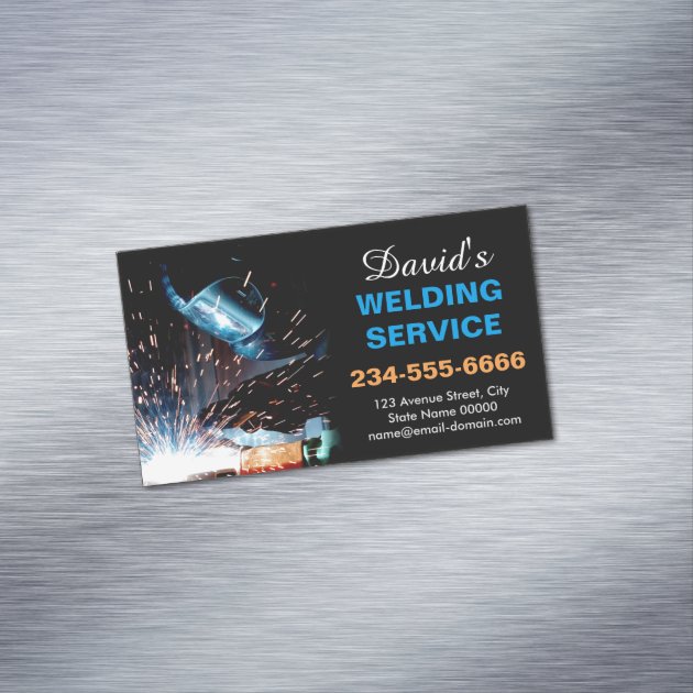 Professional Metal Welding Fabrication Contractor Business Card Magnet (back side)