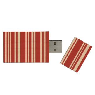 Mixed Red Stripes on Natural Wood Wood Flash Drive