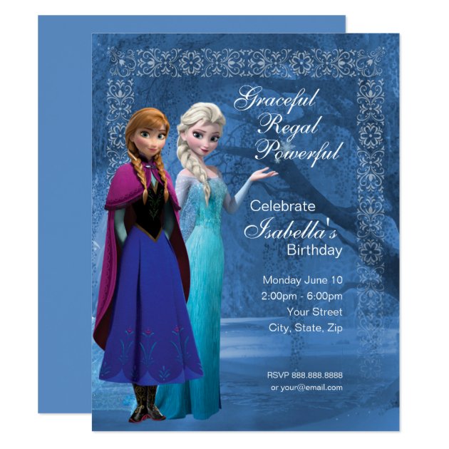 Frozen Anna and Elsa Snowflake Birthday Invitation (front side)