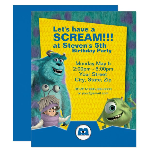 Monsters, Inc. Birthday Invitation (front side)