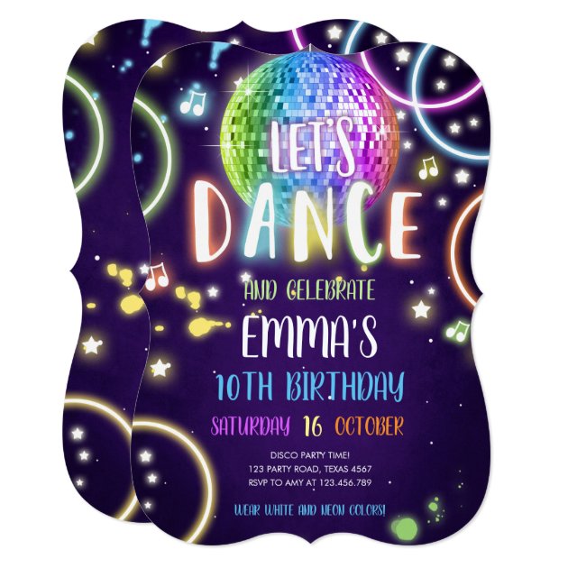 Dance Party Neon Glow Disco Birthday Invitation