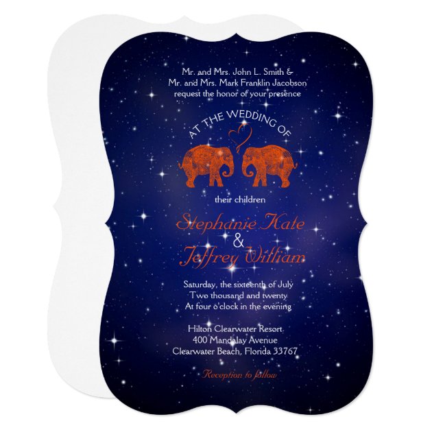 TONS OF LOVE/Elephant Orange Blue Wedding Invites