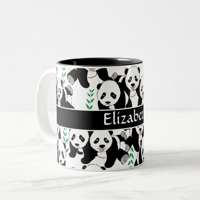 Panda Bears Graphic Pattern to Personalize Two-Tone Coffee Mug (Front Left)