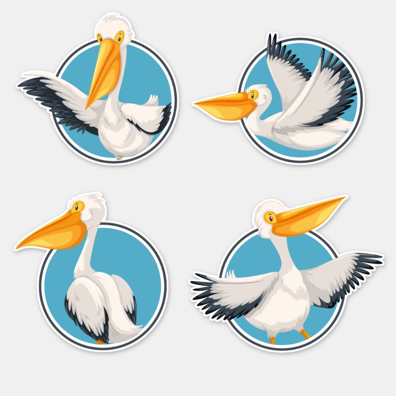 Seaside Pelicans in Port Holes Nautical Shorebirds Sticker (Front)