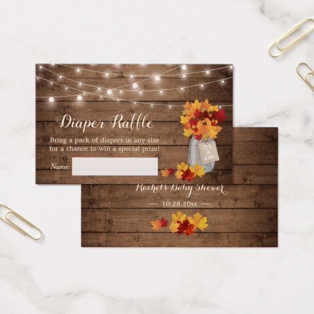 Rustic Autumn Leaves String Lights Diaper Raffle Business Card