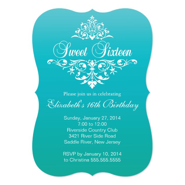 Modern Turquoise Sweet Sixteen Birthday Party Invitation (front side)