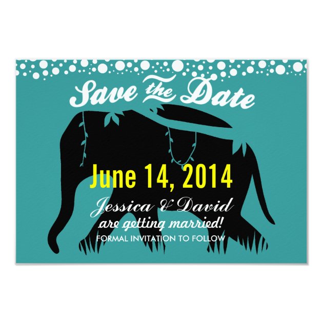 Teal Green Elephant Silhouette Save the Date Cards (front side)