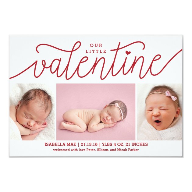 Valentine's Day Birth Announcement with Photos (front side)