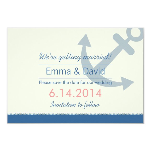 Nautical Anchor Save the Date Announcements (front side)