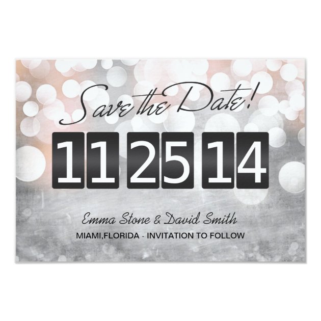 Modern Silver Lights Save the Date Announcement (front side)