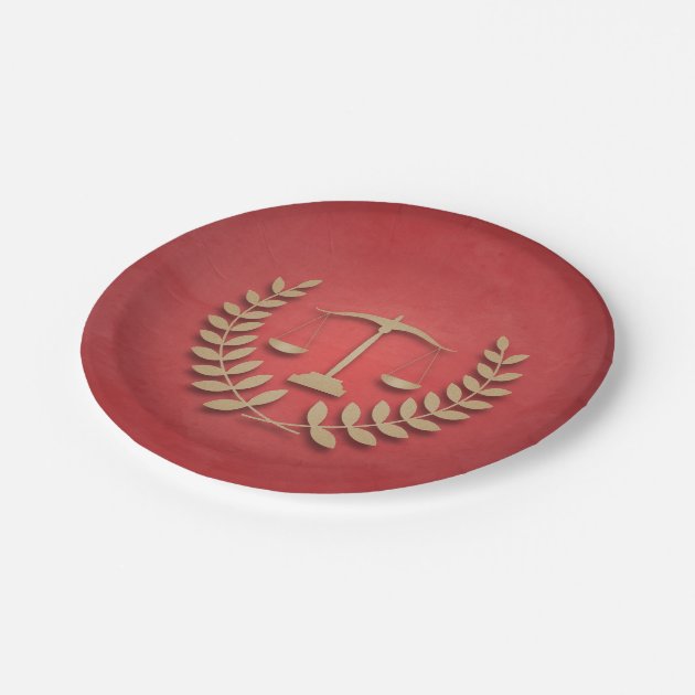Red+Gold Justice Scales Law Firm/Law Graduation Paper Plate