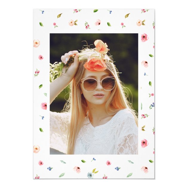 Watercolor Floral Girly Photo Graduation Party Card