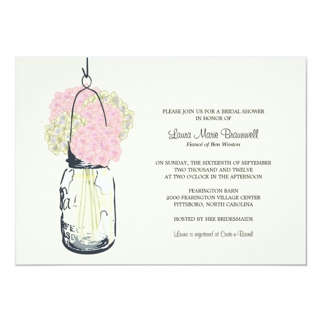 Hydrangea & Mason Jar Bridal Shower Invitation