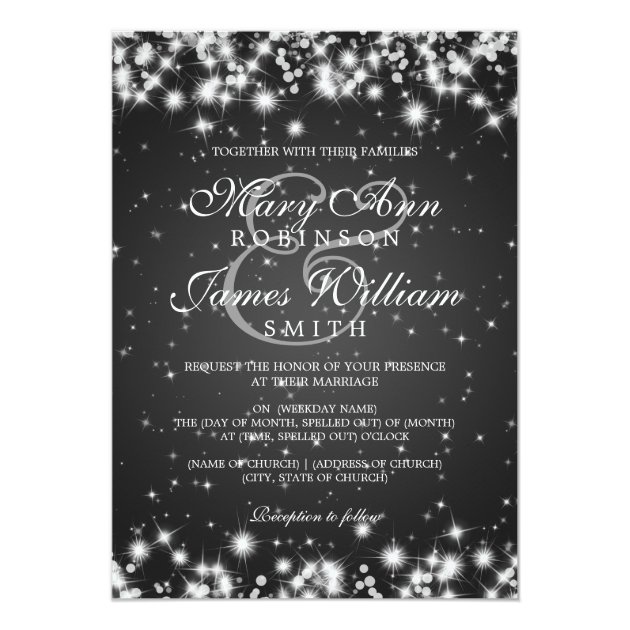 Elegant Wedding Winter Sparkle Black Invitation (front side)
