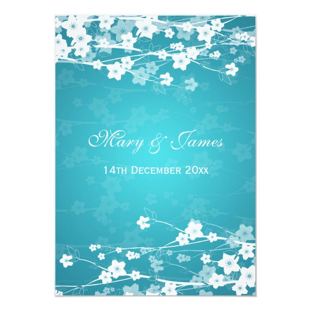Elegant Wedding Cherry Blossom Blue Invitation