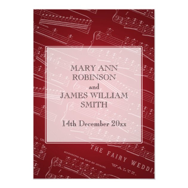 Elegant Wedding Sheet Music Red Invitation (front side)