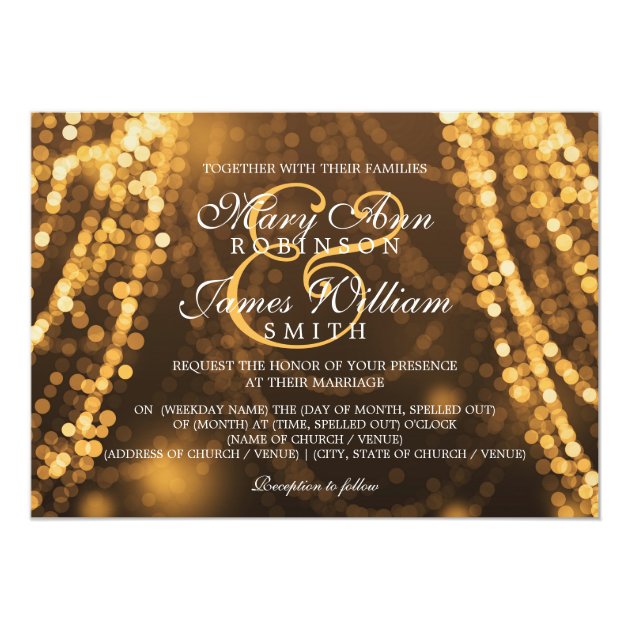 Elegant Wedding Gold String Lights Invitation (front side)