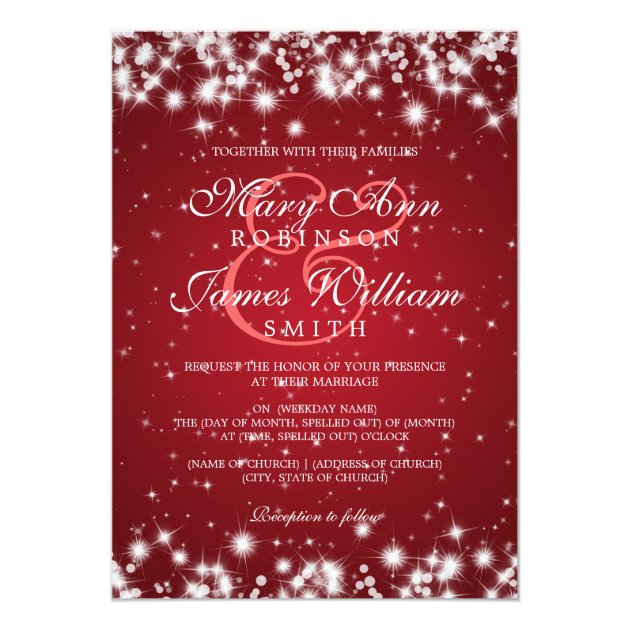 Elegant Wedding Winter Sparkle Red Invitation