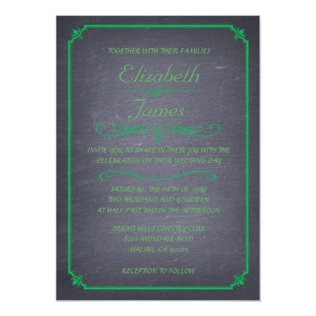 Green Vintage Chalkboard Wedding Invitations