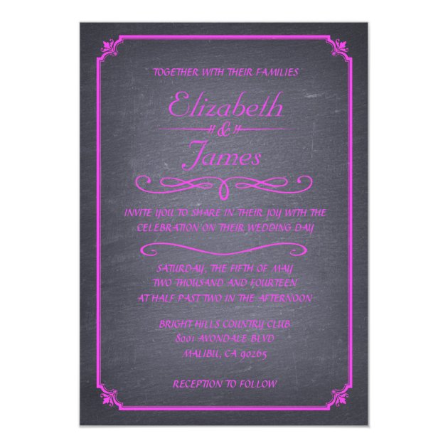 Hot Pink Vintage Chalkboard Wedding Invitations